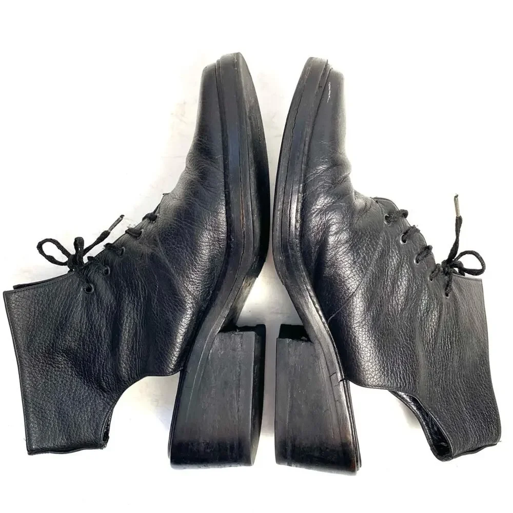 Academia Black Lace Up Pebbled Leather Boots Shoes Size 7.5